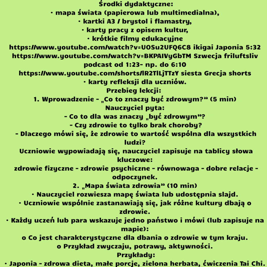 Edukacja zdrowotna, scenariusze wszystkich lekcji dla klas 4-8