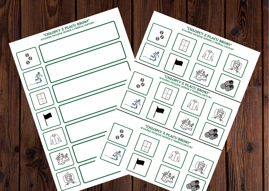 "CHŁOPCY Z PLACU BRONI" – ikonki – wklejki – karta pracy – lektury 4-6