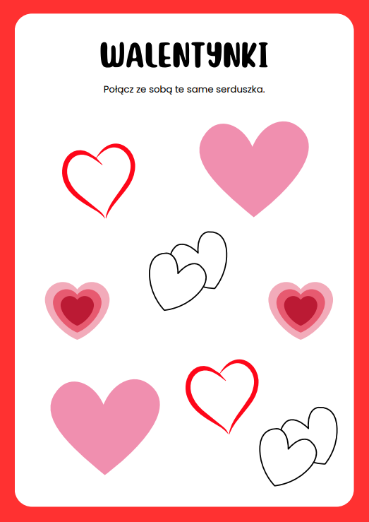 Walentynki karty pracy dla młodszych uczniów