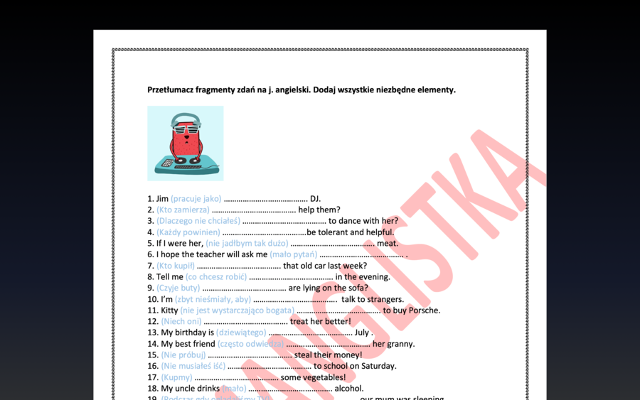 Tłumaczenie fragmentów zdań - AŻ 50 nowych przykładów+ KLUCZ