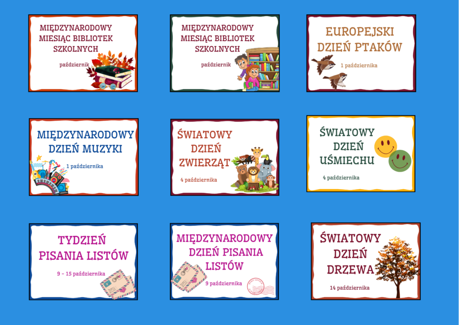 ŚWIĘTA TYPOWE I NIETYPOWE - październik - napisy - gazetka - dekoracja - BIBLIOTEKA - 17 stron