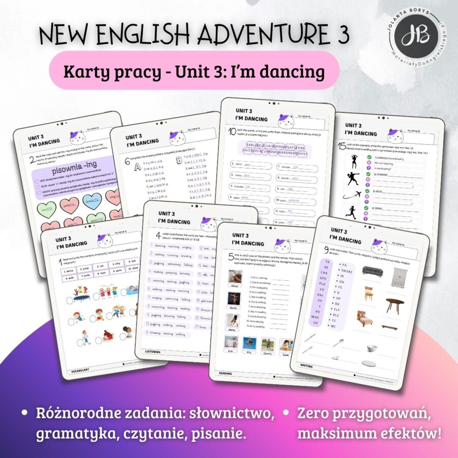 New English Adventure 3 – Unit 3: I'm dancing! – Karty pracy dla klasy 3