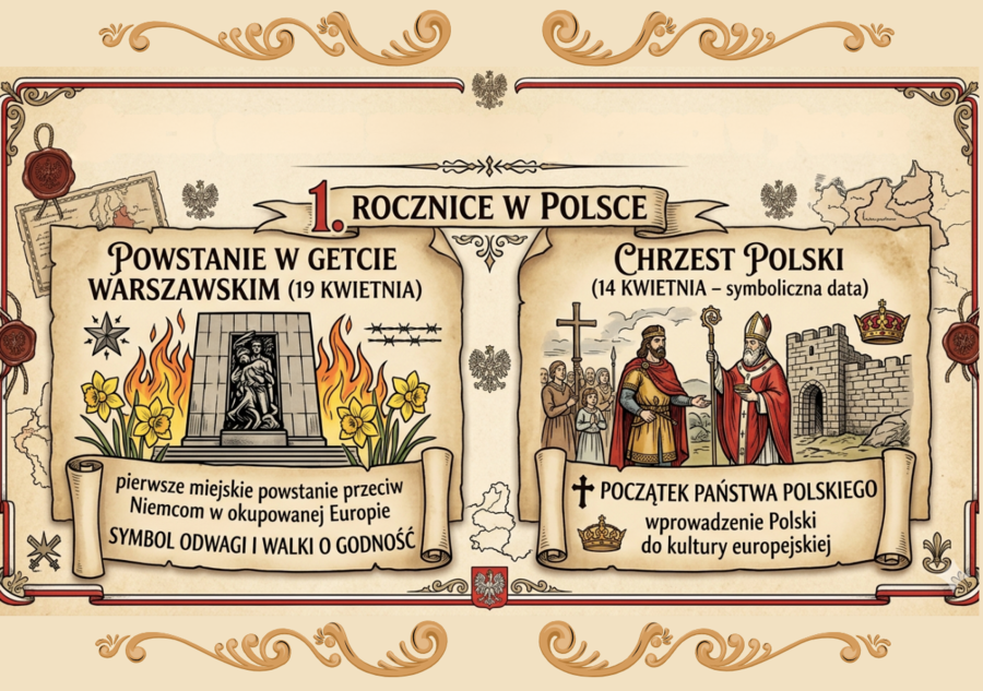Gazetka historyczna : kwiecień- miesiąc ważnych wydarzeń  historycznych| Kolorowa i edukacyjna ozdoba klasy lub korytarza| Elementy łatwe do wycięcia: 20 stron do druku