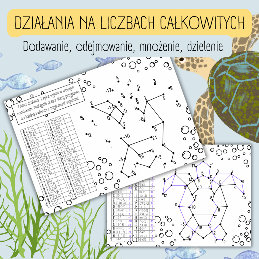 DZIAŁANIA NA LICZBACH CAŁKOWITYCH - łączenie kropek (mnożenie/dzielenie/dodawanie/odejmowanie/liczby ujemne)