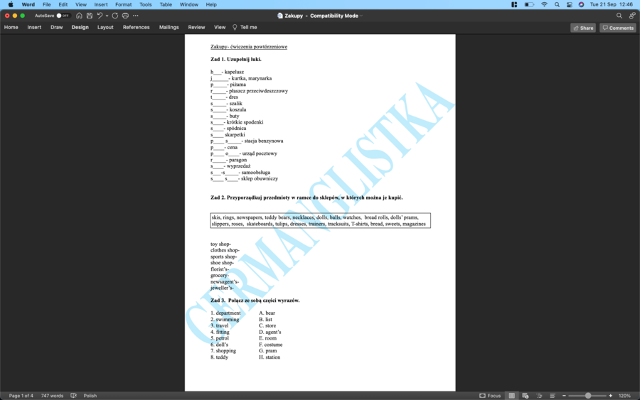 Zakupy- ćwiczenia powtórzeniowe dla ósmoklasistów i nie tylko
