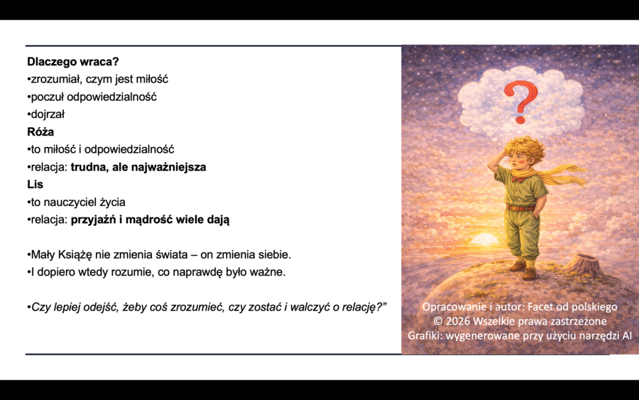 Mały Książę, tytułowa postać i rola Lisa w jego relacji z Różą