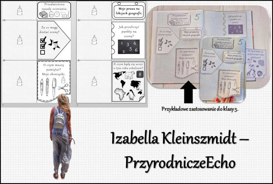 Przedmiotowe zasady oceniania (PZO) z geografii (klasa 8). Interaktywna notatka do wycinania, zginania i wypełniania przez ucznia.