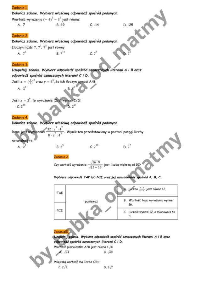 Zeszyt przygotowań do E8 z matematyki - CAŁOŚĆ! - 21 zestawów -
