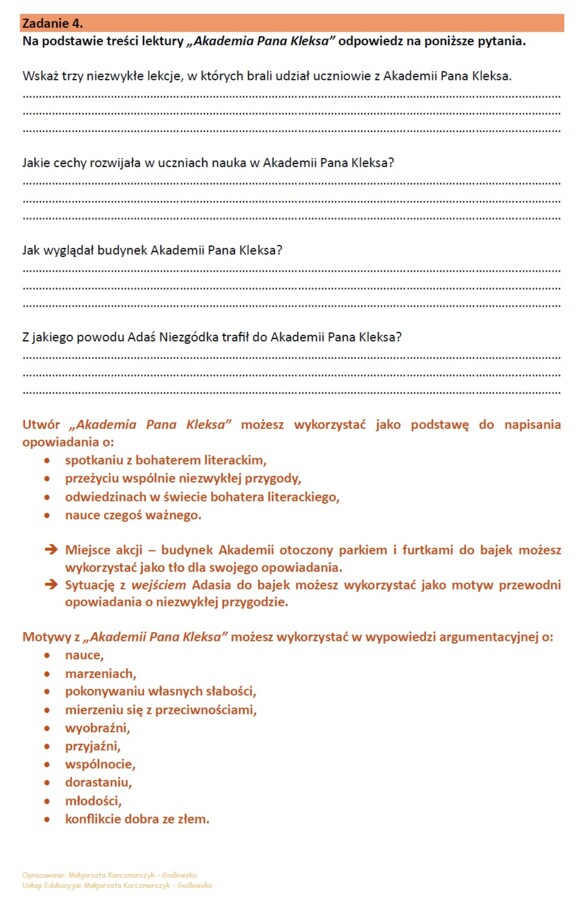 99 zadań z treści lektur z klas IV-VIII