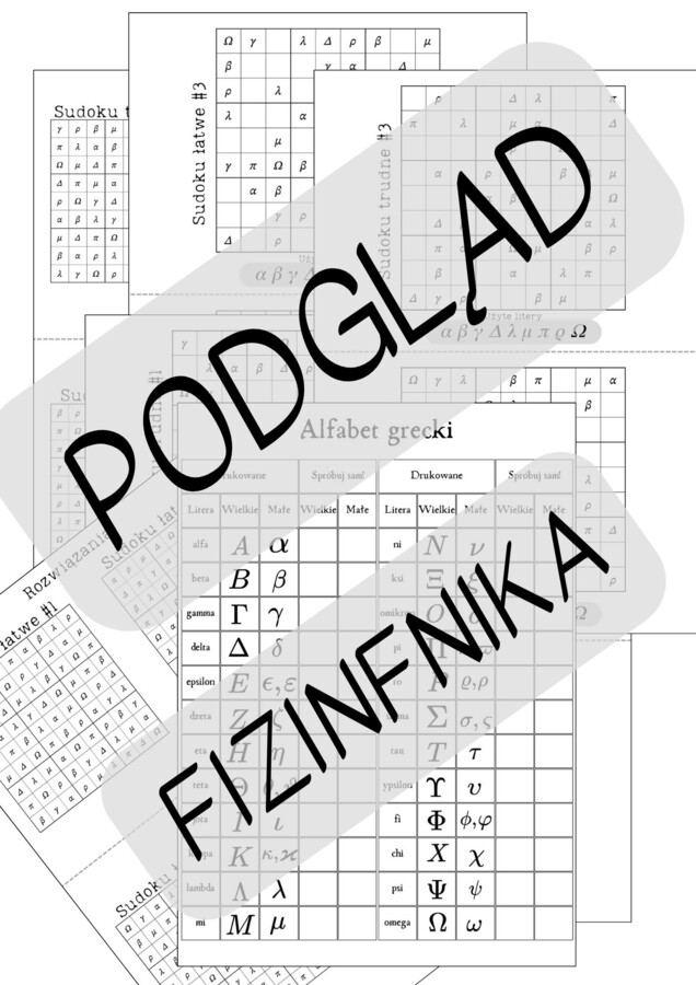 Sudoku z alfabetem greckim - przydatne litery