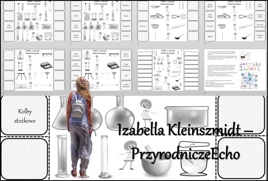 Notatka okienkowa/stacja zadaniowe/notatka/notatka graficzna/karta pracy/sketchnotka „Szkło i sprzęt laboratoryjny”, „Zasady bezpieczeństwa na lekcji chemii” w pdf. Chemia 7, dział „Substancje”. Materiał wykonany na podstawie podręcznika z wydawnictwa MA
