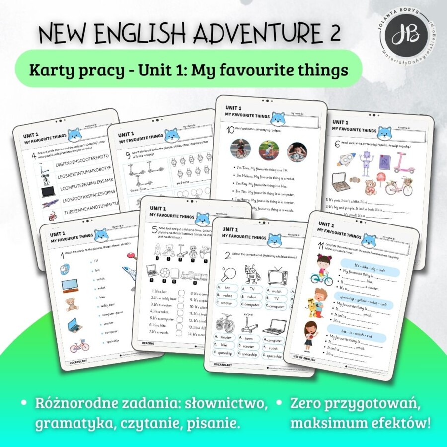 New English Adventure 2 – Unit 1: My favourite things – Karty pracy dla klasy 2