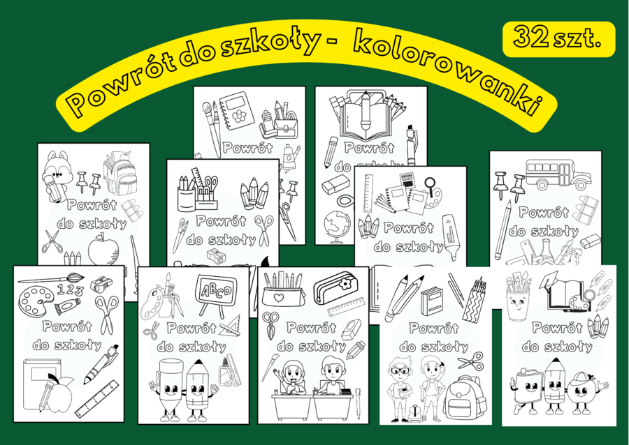 Powrót do szkoły – 32 kolorowanki dla dzieci - 32 szt.