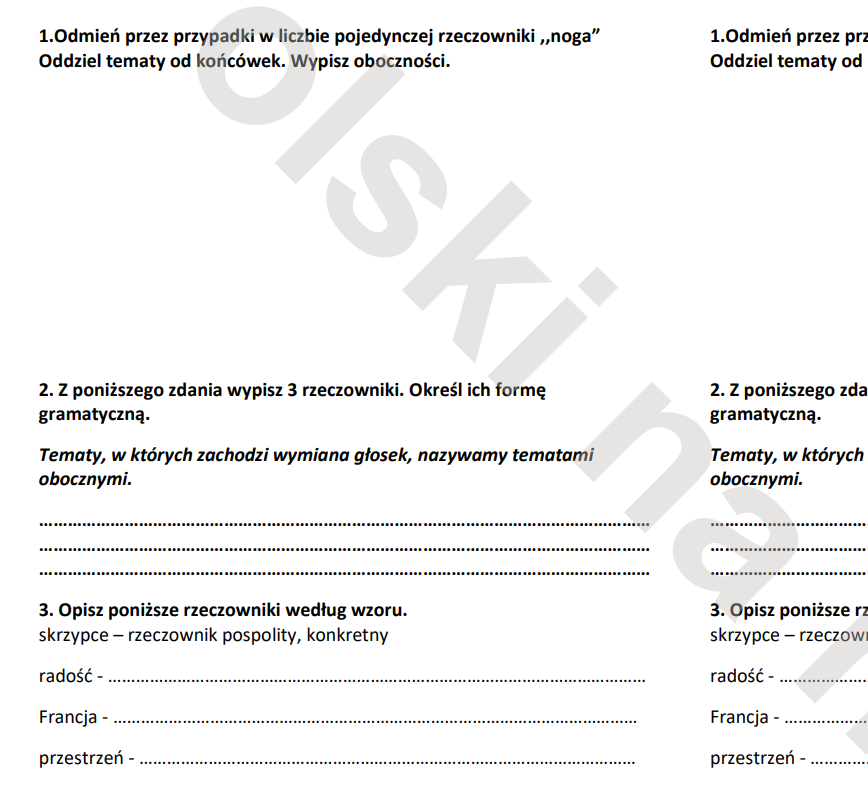 Kartkówka z rzeczownika
