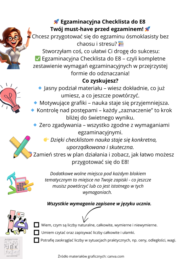 E8 z matematyki - checklista! Twój must-have przed edgzaminem!