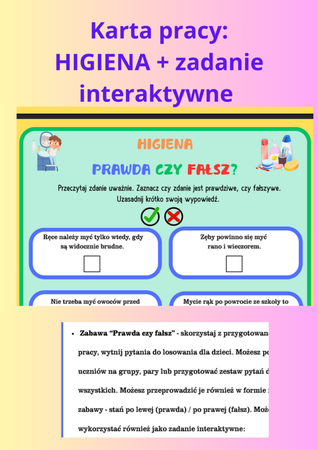 HIGIENA - karta pracy + zadanie interaktywne