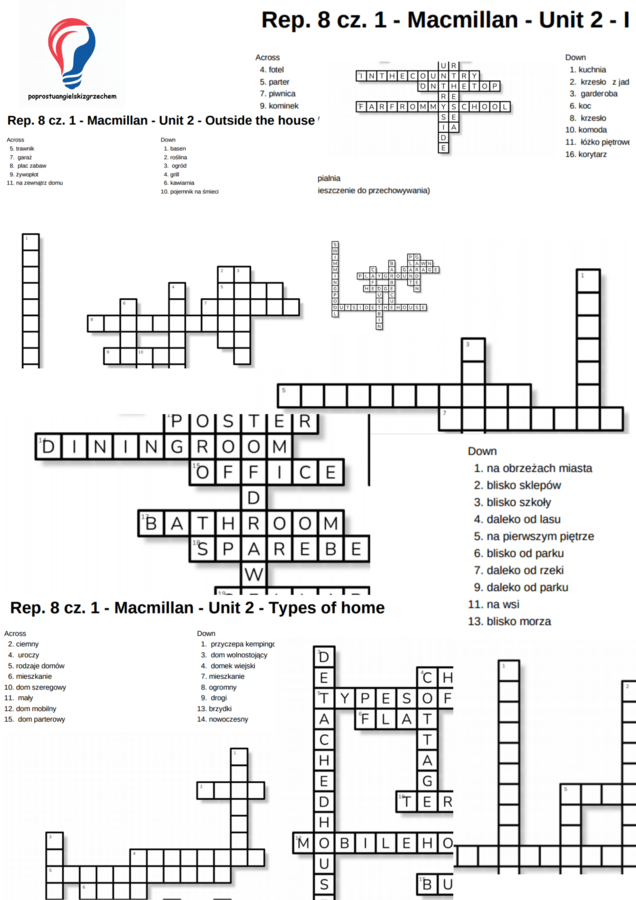 Repetytorium ósmoklasisty cz. 1 – Unit 2 (Macmillan) – krzyżówki