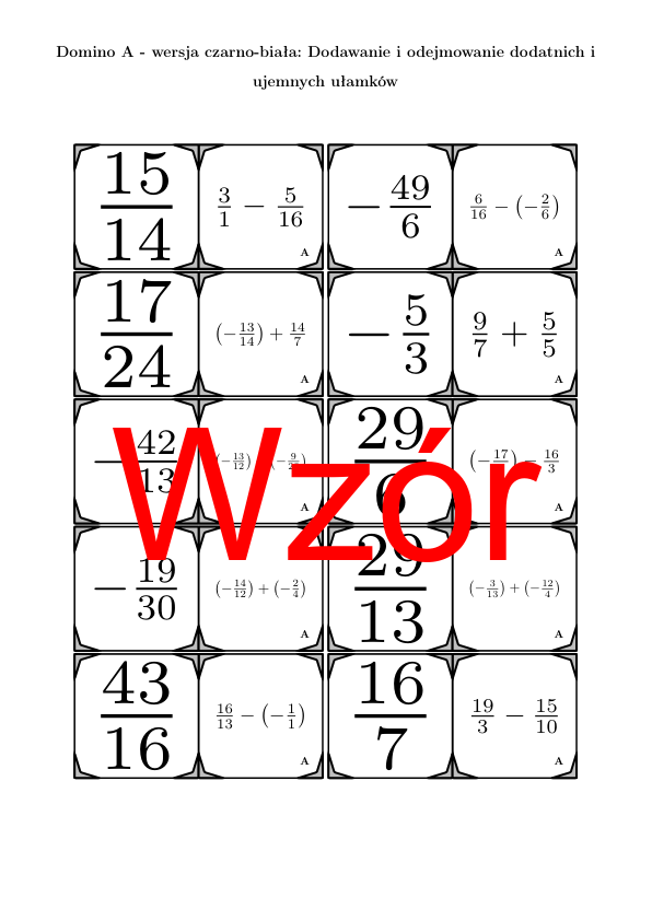 Domino - Dodawanie i odejmowanie dodatnich i ujemnych ułamków | matematyka