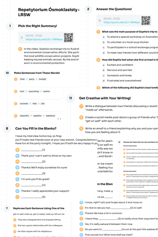 Repetytorium Ósmoklasisty cz. 1 (Macmillan) – Unit 1 – Listening/Reading/Speaking/Writing