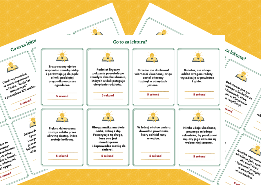 Gra "5 sekund" - CO TO ZA LEKTURA? - lektury obowiązkowe kl.7-8 - egzamin