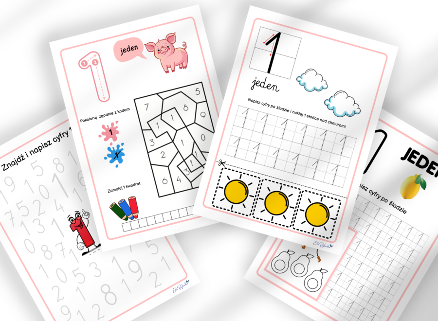 CYFRY 0-9 - ZESTAW - liczby, liczenie, pisanie, poznawanie, grafomotoryka, rozpoznawanie, motoryka mała, karty pracy, zerówka, klasa 1