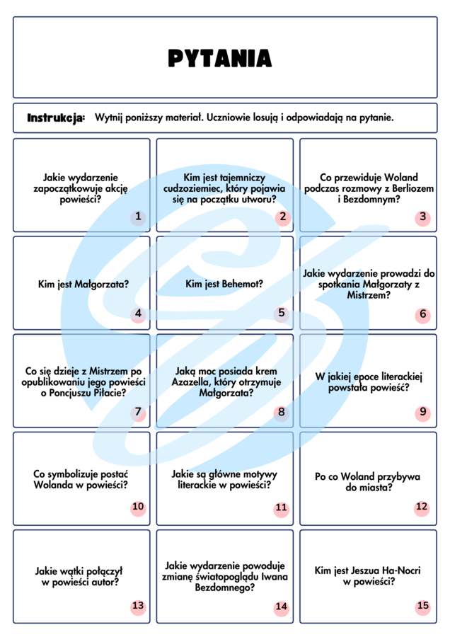 Mistrz i Małgorzata Pytania i Odpowiedzi | Karty do lektury