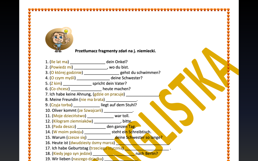 Tłumaczenie fragmentów zdań na j. niemiecki - AŻ 40 nowych przykładów EGZAMIN ÓSMOKLASISTY
