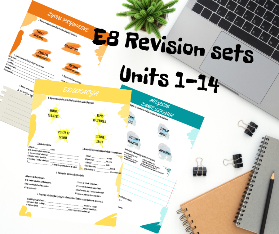 E8 REVISION SET 1-14 Powtórkowe karty pracy dla ósmoklasistów