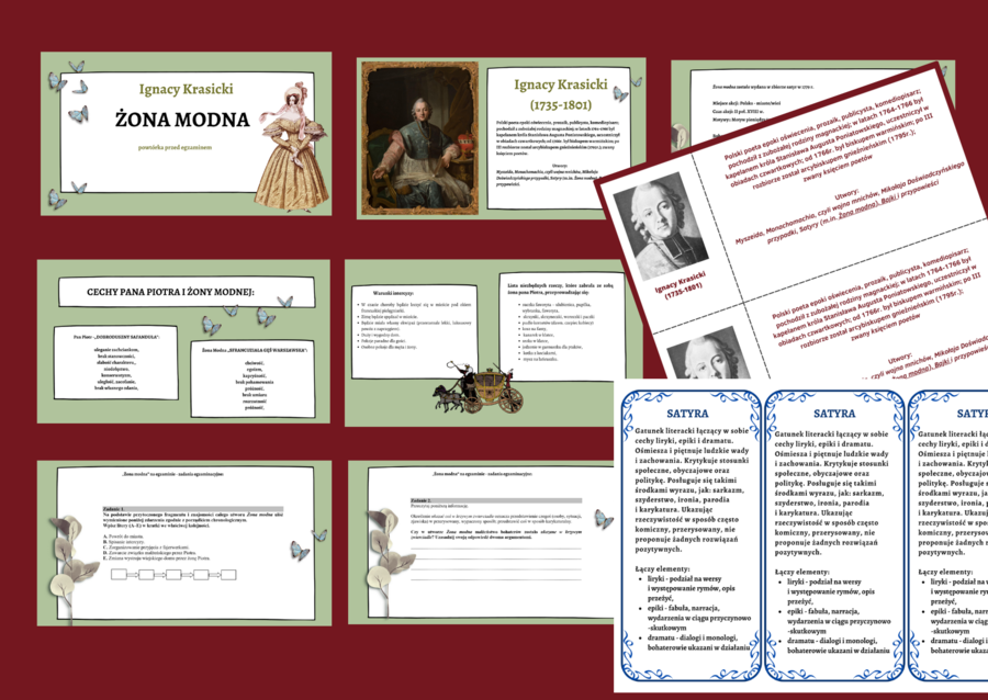 Ignacy Krasicki ŻONA MODNA – prezentacja + 2 wklejki – wklejka – egzamin – powtórzenie