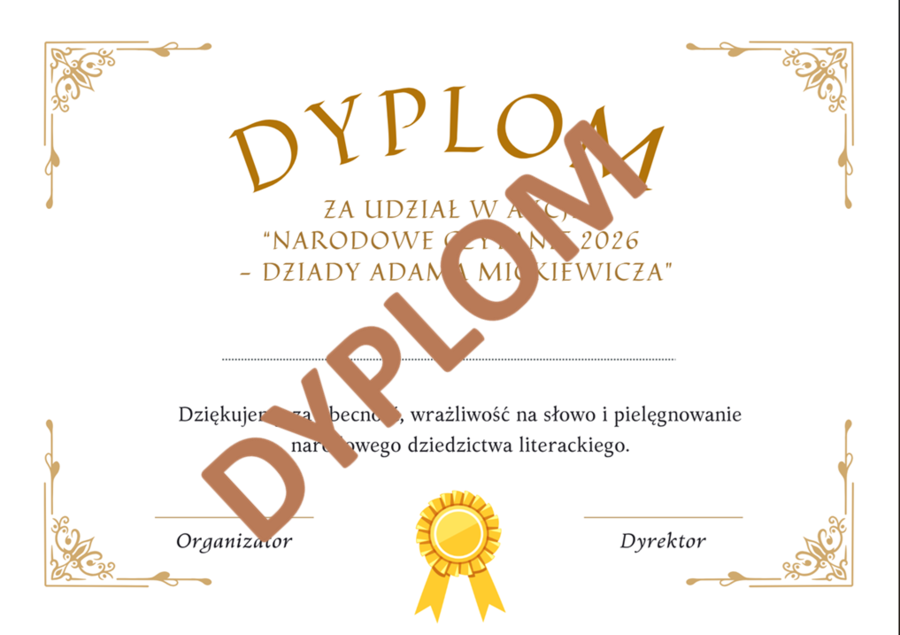 Dyplom Narodowe Czytanie 2026 "Dziady"