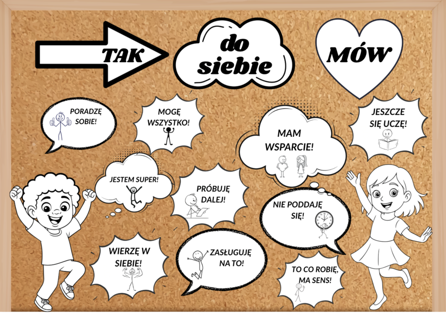 Gazetka motywacyjna do kolorowania| Idealna dekoracja i wsparcie dla dzieci| Zawiera 2 plakaty 4 x A4| Element łatwe do wycinania