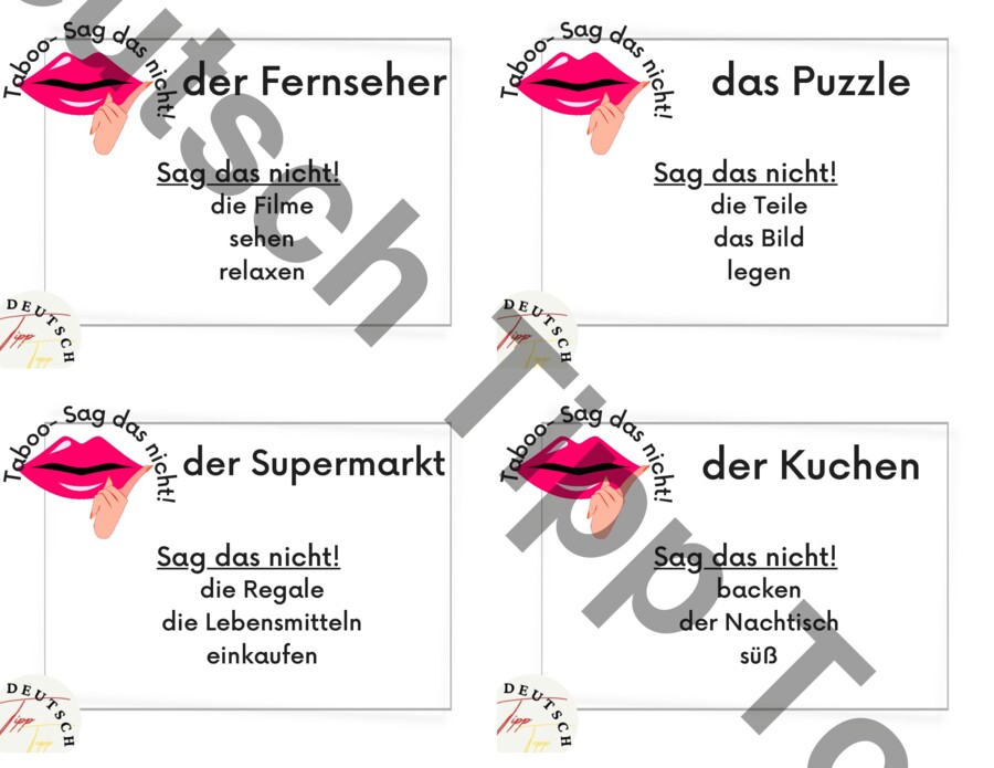 Język niemiecki -Taboo- Sag das nicht!- Spiel gra