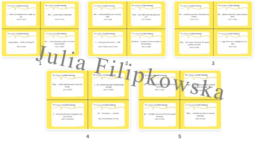 Past Continuous/ Zdania przeczące/ Karty do mówienia/ Mówienie/ Speaking/ Konwersacje/ Klasy 4-8/ Klasy 4-6/ Klasy 6-8/ SP/ Warm-up/ Rozgrzewka/ Speaking cards/ Gramatyka/ Grammar/ Speaking cards grammar/ Grammar cards/ E8