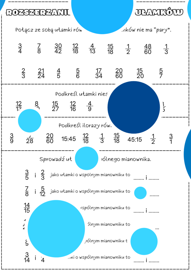 Rozszerzanie i skracanie ułamków. Karta pracy. Klasa 4. Klasa 5.