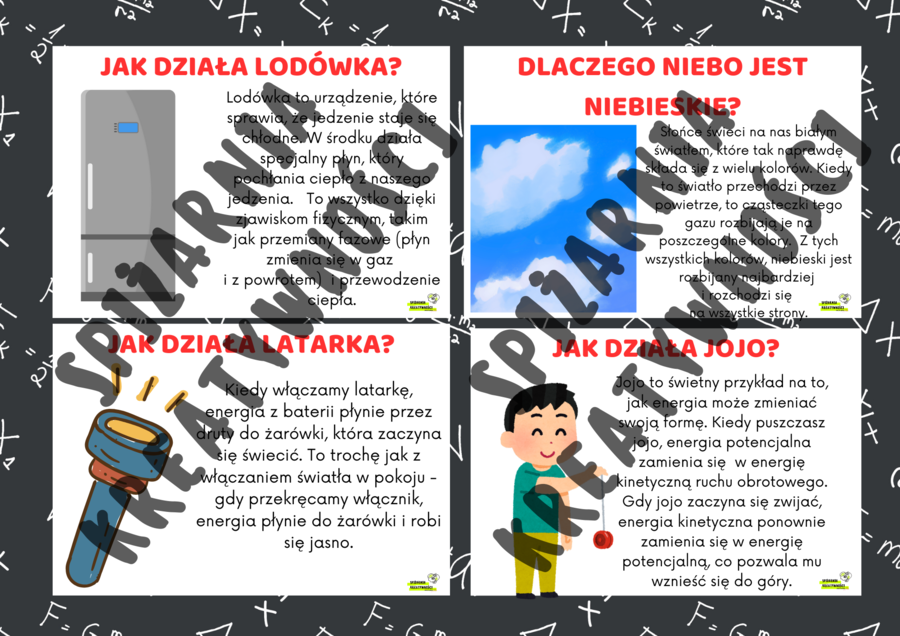 FIZYKA W CODZIENNYM ŻYCIU - pytania z życia codziennego i proste odpowiedzi - gazetka ścienna - poziom: szkoła podstawowa