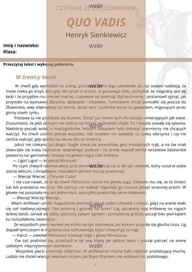 Quo vadis - czytanie ze zrozumieniem