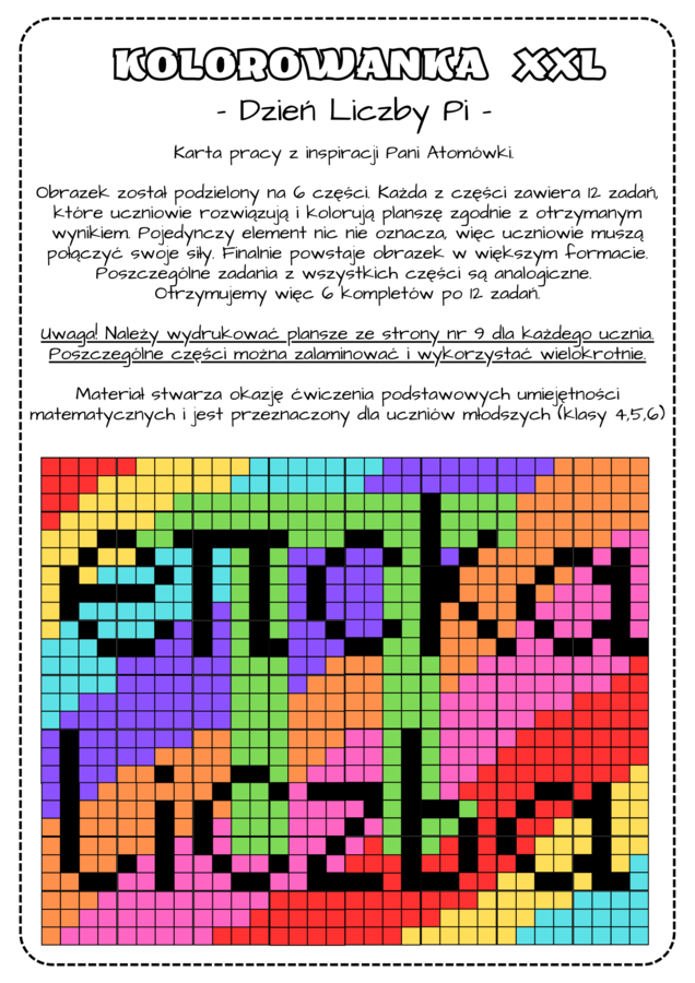 Dzień Liczby Pi - kolorowanka XXL. Klasy 4-6