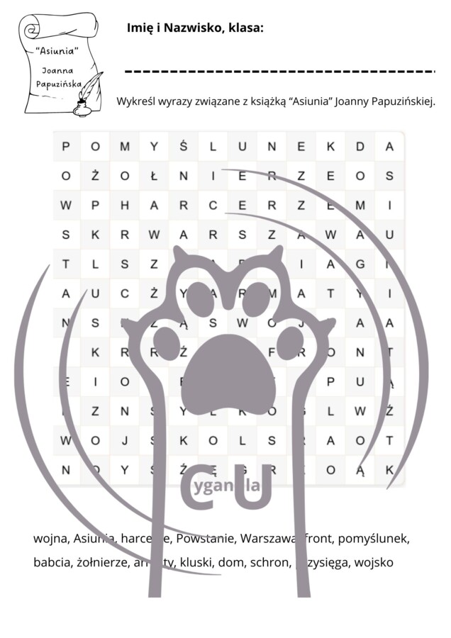 Karty Pracy z odpowiedziami do lektury „Asiunia” Joanny Papuzińskiej