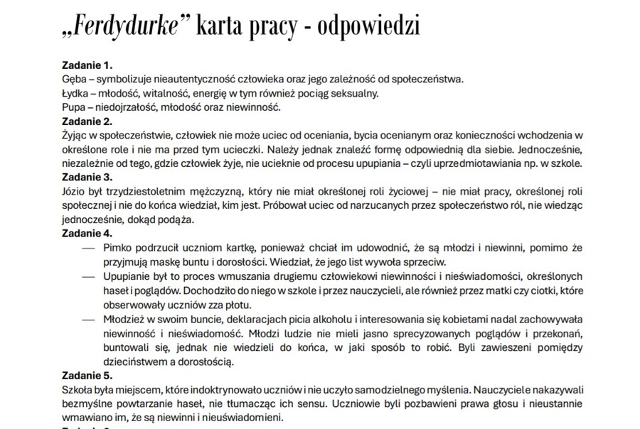 Karta pracy "Ferdydurke"