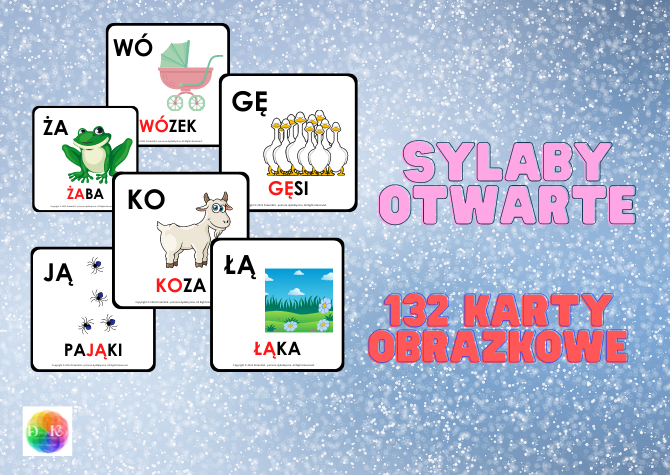 ZESTAW KART OBRAZKOWYCH - drukowane - SYLABY OTWARTE - 132 KARTY!