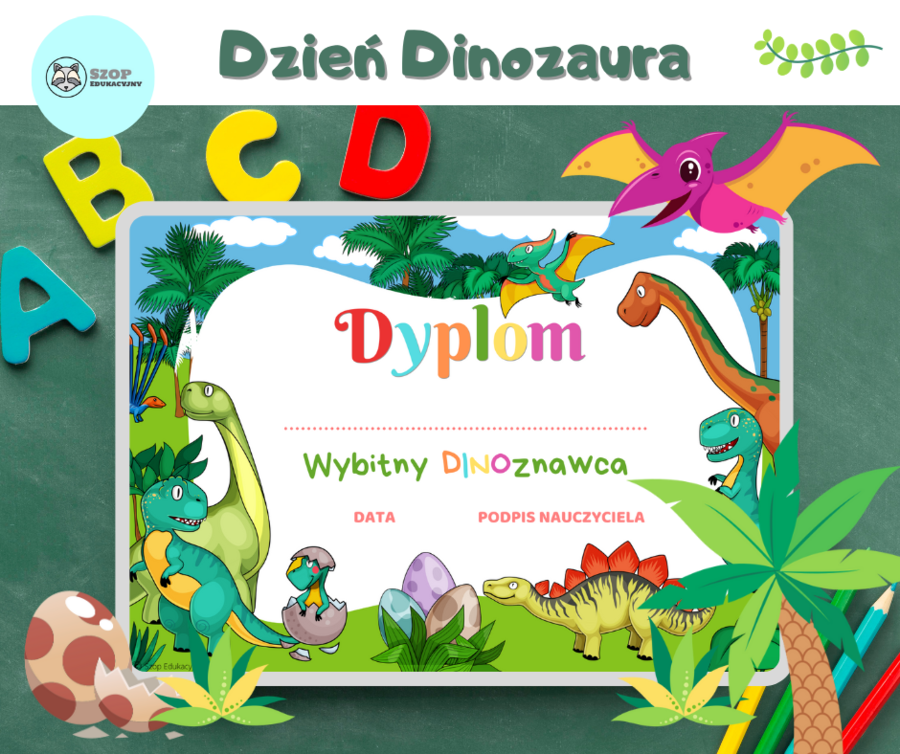 Dzień Dinozaura. Dinozaury. Zestaw zadań. Dyplom