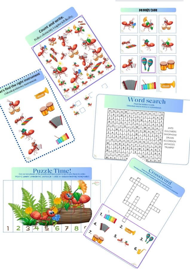 Ants Go Marching Nursery rhyme Piosenka dziecięca UTRWALENIE NAZW INSTRUMENTÓW MUZYCZNYCH