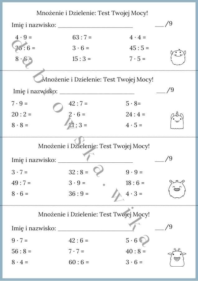 Mnożenie i Dzielenie: Test Twojej Mocy! - mini kartkówki
