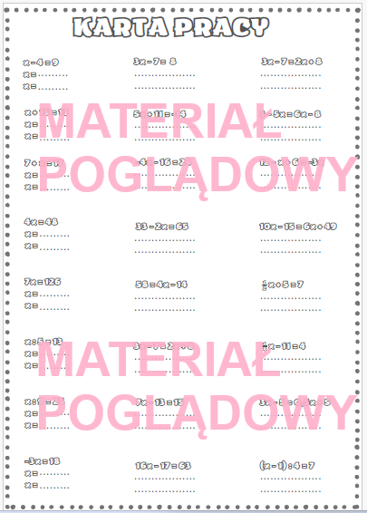 Obrazkowe równania + karta pracy klasy 6, 7, 8