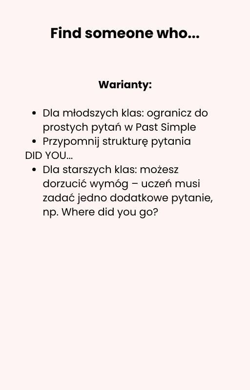 Find someone who- summer edition, gra, zabawa, integracja