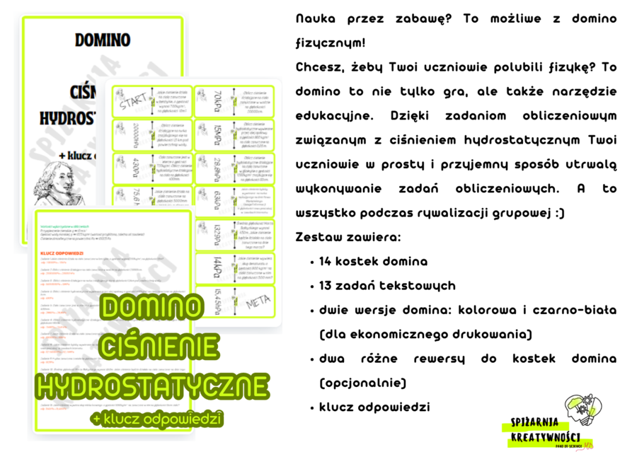 DOMINO FIZYCZNE - CIŚNIENIE HYDROSTATYCZNE + klucz odpowiedzi