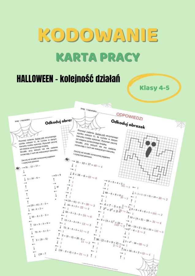 Halloween na matematyce, kodowanie, kolejność działań, klasy 4 - 5