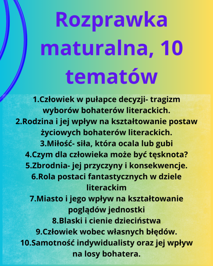 Rozprawka maturalna, analiza 10. tematów maturalnych, wskazówki, lektury, konteksty, 32 strony pdf