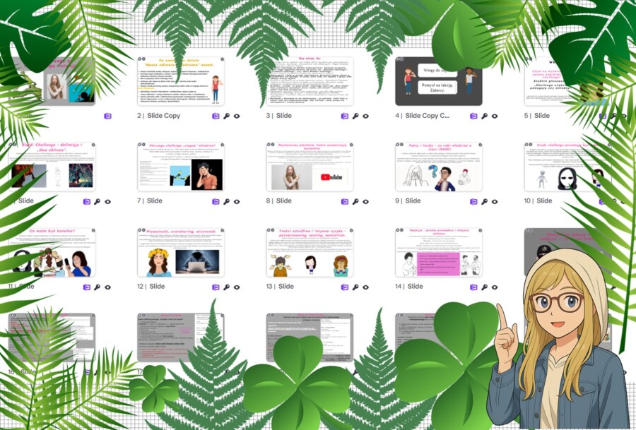 Prezentacja multimedialna w genial.ly do edycji „Czy challenge są dobrą drogą rozwoju?". Edukacja zdrowotna. Klasa 7. Dział „Nasze zachowania ryzykowne”.