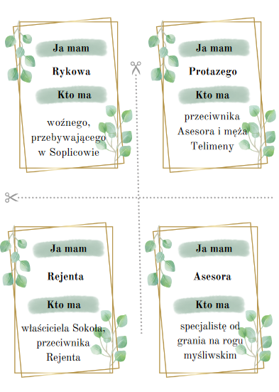Ja mam, kto ma - PAN TADEUSZ (bohaterowie) - gra dydaktyczna -lektura obowiązkowa